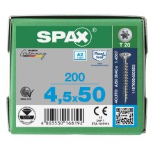 SPAX Senkkopf T-STAR plus - Vollgewinde Edelstahl rostfrei A2 1.4567      T20  -  4,5x50  -  200 Stk