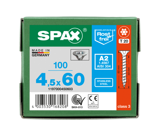 SPAX Senkkopf T-STAR plus - Vollgewinde Edelstahl rostfrei A2 1.4567      T20  -  4,5x60  -  100 Stk