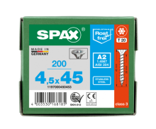 SPAX Senkkopf T-STAR plus - Vollgewinde Edelstahl rostfrei A2 1.4567      T20  -  4,5x45  -  200 Stk
