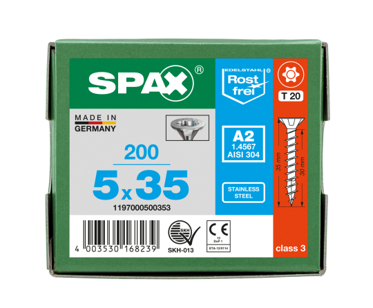 SPAX Senkkopf T-STAR plus - Vollgewinde Edelstahl rostfrei A2 1.4567      T20  -  5x35  -  200 Stk