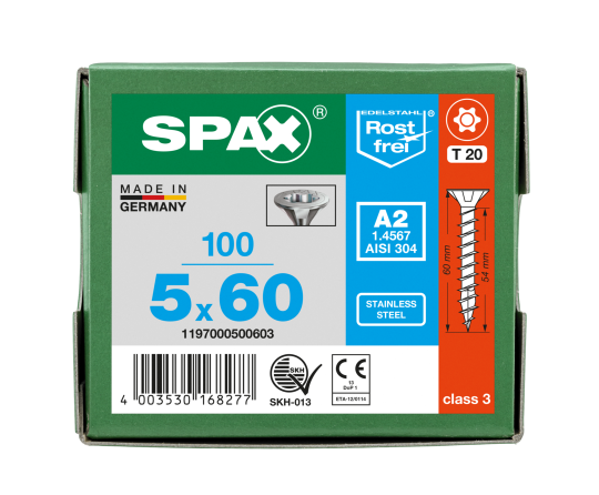 SPAX Senkkopf T-STAR plus - Vollgewinde Edelstahl rostfrei A2 1.4567      T20  -  5x60  -  100 Stk