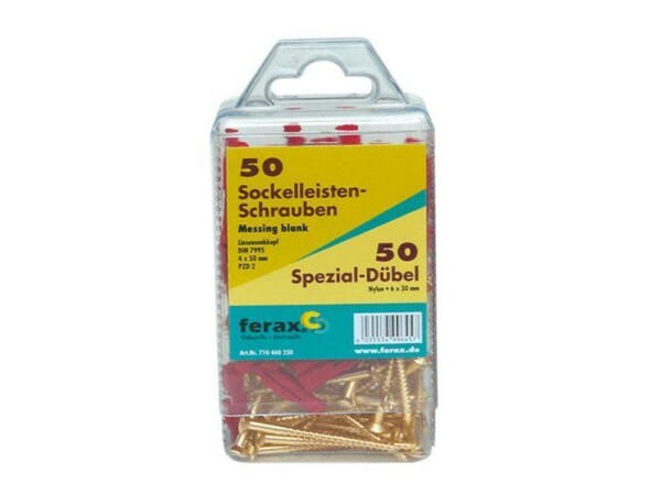 ferax Sockelleisten-Schrauben-Set 50 Schrauben + 50 Dübel - Messing blank