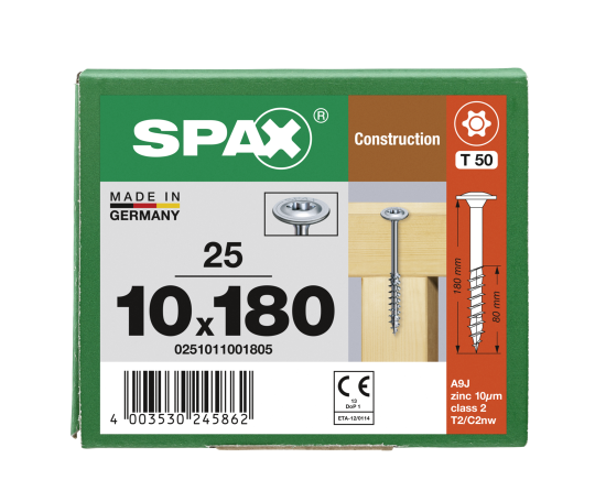 SPAX Tellerkopf T-STAR plus T50 WIROX 10x180 - 25 Stk