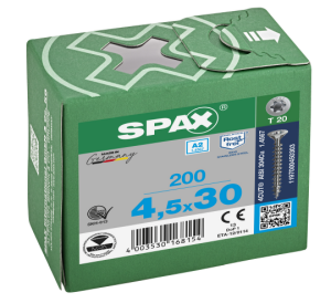 SPAX Senkkopf T-STAR plus - Vollgewinde Edelstahl rostfrei A2 1.4567      T20  -  4,5x30  -  200 Stk