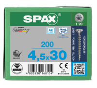 SPAX Senkkopf T-STAR plus - Vollgewinde Edelstahl rostfrei A2 1.4567      T20  -  4,5x30  -  200 Stk