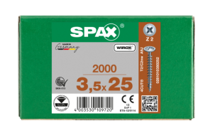 SPAX Rückwandschraube Kreuzschlitz Z 4CUT Vollgewinde WIROX A3J  3,5x25  -  2000 Stk