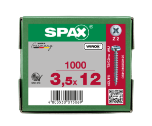 SPAX Halbrundkopf Kreuzschlitz Z 4CUT Vollgewinde WIROX A3J  3,5x12  -  1000 Stk