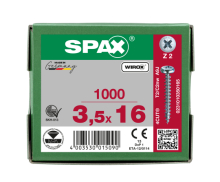 SPAX Halbrundkopf Kreuzschlitz Z 4CUT Vollgewinde WIROX A3J  3,5x16  -  1000 Stk