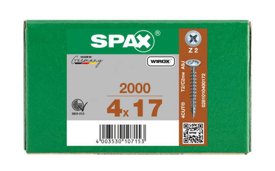 SPAX Rückwandschraube Kreuzschlitz Z 4CUT Vollgewinde WIROX A3J  4x17  -  2000 Stk