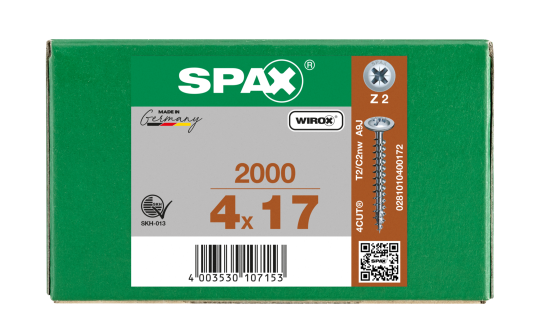 SPAX Rückwandschraube Kreuzschlitz Z 4CUT Vollgewinde WIROX A3J  4x17  -  2000 Stk