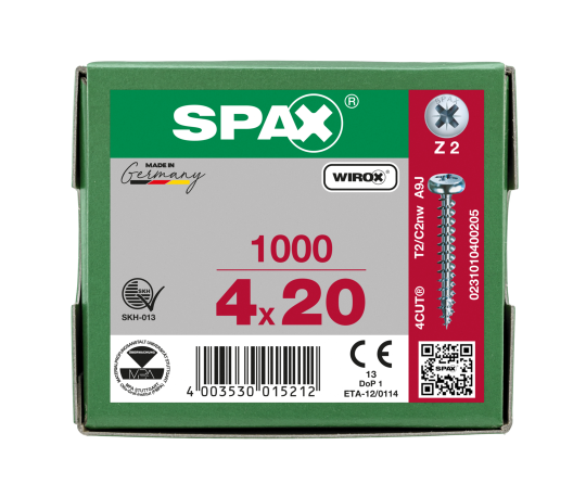 SPAX Halbrundkopf Kreuzschlitz Z 4CUT Vollgewinde WIROX A3J  4x20  -  1000 Stk