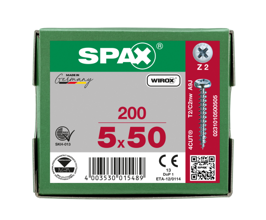 SPAX Halbrundkopf Kreuzschlitz Z 4CUT Vollgewinde WIROX A3J  5x50  -  200 Stk