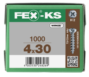 FEX-KS Senkkopf Kreuzschlitz H Bremsrippen Vollgewinde Sonderoberfläche WIROX A3J  PH2  -  4,2x30  -  1000 Stk