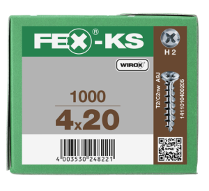 FEX-KS Senkkopf Kreuzschlitz H Bremsrippen Vollgewinde Sonderoberfläche Silber A3J  4x20 - 1000 Stk