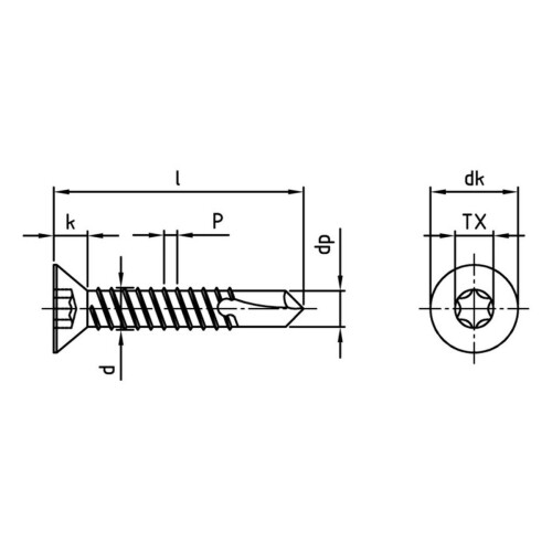 Bohrschraube DIN 7504 Senkkopf TX25 Form O 4,8 X 19 Edelstahl rostfrei A2 1000 Stk