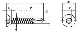 Bohrschraube DIN 7504 Senkkopf TX25 Form O 4,8 X 50 Edelstahl rostfrei A2 1000 Stk