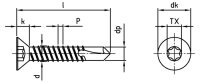 Bohrschraube DIN 7504 Senkkopf TX25 Form O 4,8 X 50 Edelstahl rostfrei A2 1000 Stk