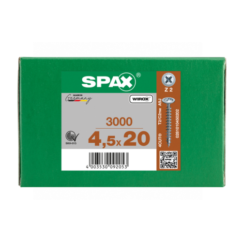 SPAX Rückwandschraube Kreuzschlitz Z 4CUT Vollgewinde WIROX A3J  4,5x20  -  3000 Stk