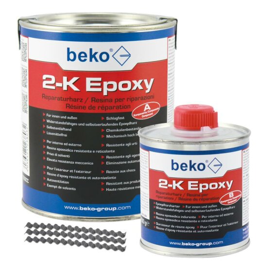 2-K Epoxy Reparaturharz 1 kg, inkl. 10 x Estrichklammern