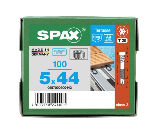 SPAX Terrassenschraube für Aluminium Profile Edelstahl A2 1.4567  5x44 - 100 Stk