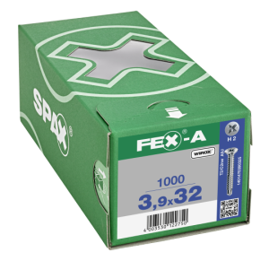 FEX-A Senkkopf Kreuzschlitz H Bohrspitze Vollgewinde Sonderoberfläche Silber A3J  PH2  -  3,9x32  -  1000 Stk