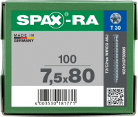 SPAX-RA Zylinderkopf T-STAR plus Vollgewinde WIROX A3J  7,5x80 - 100 Stk