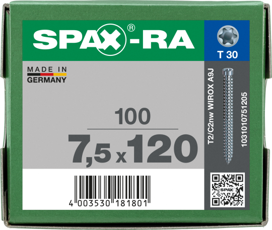 SPAX-RA Zylinderkopf T-STAR plus Vollgewinde WIROX A3J  7,5x120 - 100 Stk