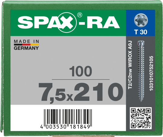 SPAX-RA Zylinderkopf T-STAR plus Vollgewinde WIROX A3J  7,5x210 - 100 Stk