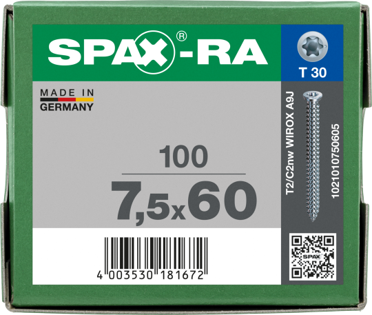 SPAX-RA Flachsenkkopf T-STAR plus Vollgewinde WIROX A3J  7,5x60 - 100 Stk
