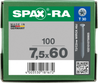 SPAX-RA Flachsenkkopf T-STAR plus Vollgewinde WIROX A3J  7,5x60 - 100 Stk