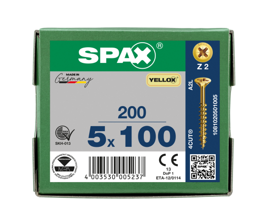 SPAX Senkkopf Kreuzschlitz Z - Teilgewinde YELLOX A2L  PZ2  -  5x100  -  200 Stk