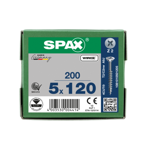 SPAX Senkkopf Kreuzschlitz Z - Teilgewinde WIROX A3J  PZ2  -  5x120  -  200 Stk