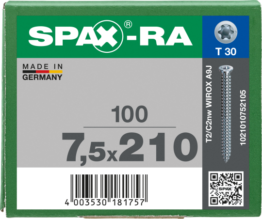 SPAX-RA Flachsenkkopf T-STAR plus Vollgewinde WIROX A3J  7,5x210 - 100 Stk