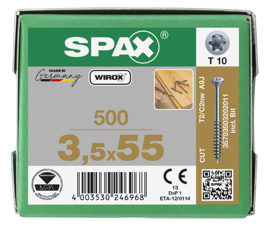 SPAX Dielenschraube Teilgewinde, Senkkopf, T-STAR plus T10, CUT-Spitze, WIROX  3,5x55 -500 Stk